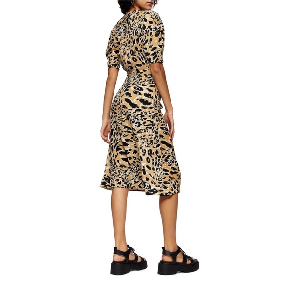 NWT Topshop Leopard Print Mock Wrap Midi Dress - Picture 5 of 8